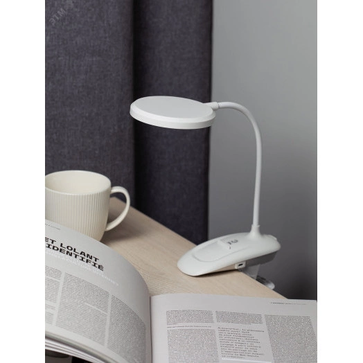 Настольный светильник NLED-513-6W-W светодиодный аккумуляторный на прищепке белый