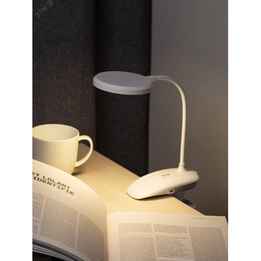 Настольный светильник NLED-513-6W-W светодиодный аккумуляторный на прищепке белый