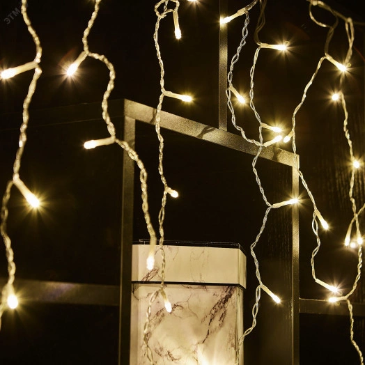 Бахрома светодиодная со статическим свечением 6м Соединяемая 200 светодиодов Теплый белый свет  Провод прозрачный ULD-B6007-200/STK WARM WHITE IP44  ТМ Uniel