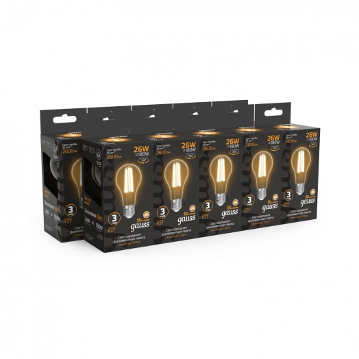 Лампа светодиодная филаментная LED 26 Вт 2600 лм 2700К AC185-265В E27 А70 (груша) теплая  Black Filament Gauss