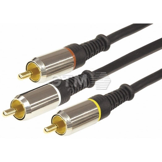 Шнур 3 RCA - 3 RCA, 1.5 м., черный GОLD-металл