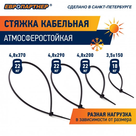 Стяжка кабельная PRNS 150х3,5 черная атмосферостойкая (100 шт)