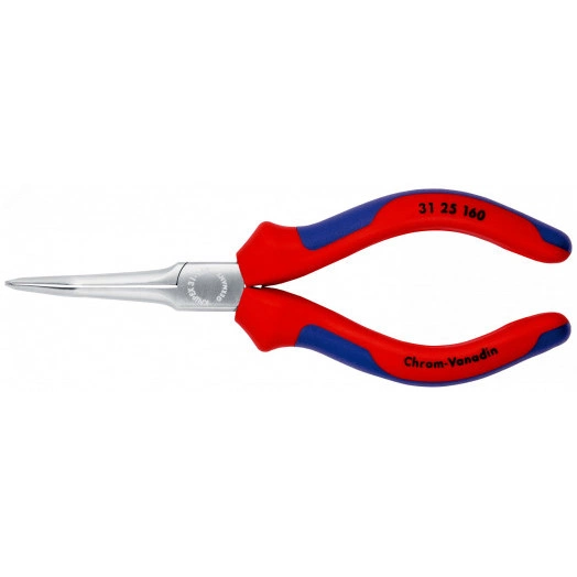 Длинногубцы плоские гладкие губки 55 мм под 45° L-160 мм хромированные двукомпонентные рукоятки