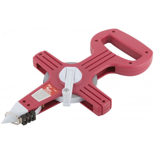 Рулетка землемерная, стальная лента, красный открытый пластиковый корпус 50 м