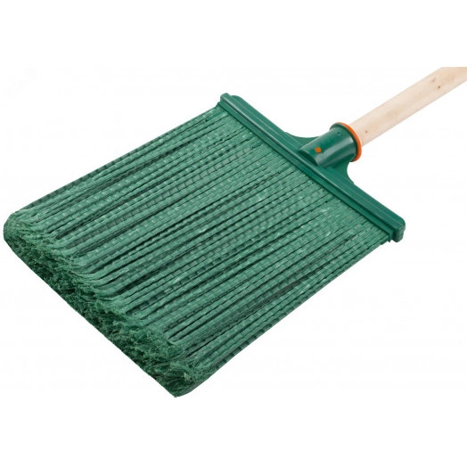 Метла пластиковая №1, плоская мягкая с деревянным черенком 260х330х1480 мм