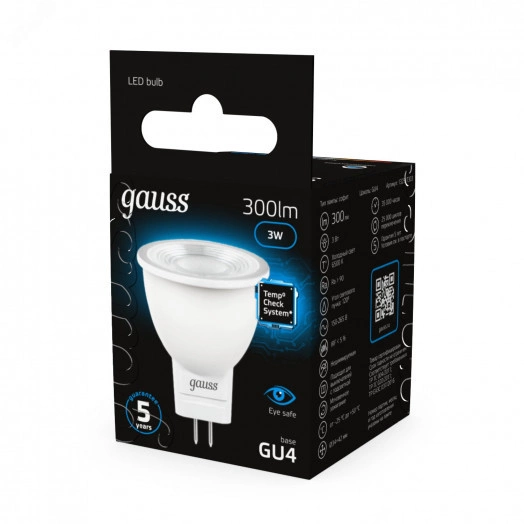 Лампа светодиодная LED 3 Вт 300 лм 6500К AC150-265В GU4 софит MR11 холодная  Black Gauss