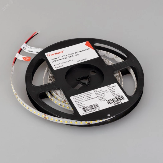 Лента RT-A144-10mm 24V Warm3000 (7.7 W/m, IP20, 2835, 5m) (Arlight, высок.эфф.200 лм/Вт)