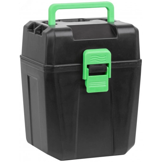 Уровень лазерный самоуспокаивающийся, зеленые лучи, горизонталь + 4 вертикали, диапазон 20 м, Li-Ion аккум., 2 уровня яркости, без треноги, коробка