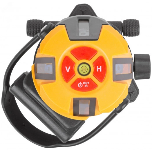 Уровень лазерный самоуспокаивающийся, зеленые лучи, горизонталь + 4 вертикали, диапазон 20 м, Li-Ion аккум., 2 уровня яркости, без треноги, коробка