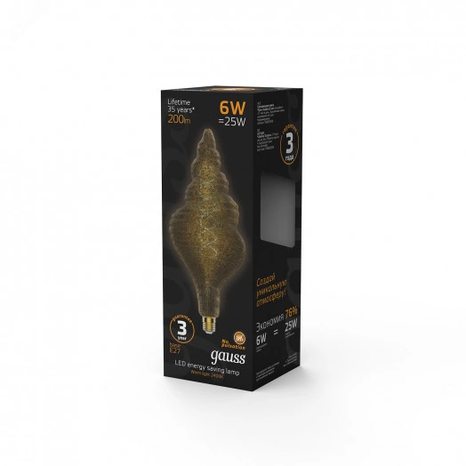 Лампа светодиодная филаментная LED 6 Вт 200 лм 2400К AC185-265В E27 TL120 теплая серая колба Black Filament Gauss