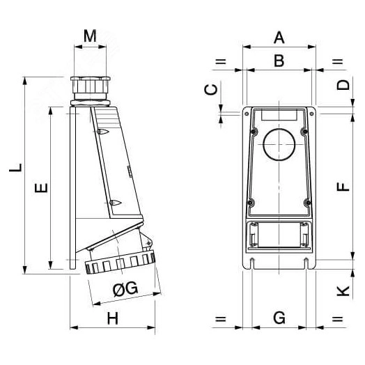 Розетка наружной установки IP67 63A 3p+E+N 400V