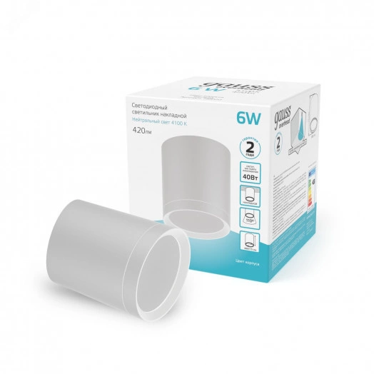 Светильник светодиодный накладной LED ДПО 6 Вт 420 Лм 4100К IP20 d68х75 мм монт d68 мм Overhead Gauss