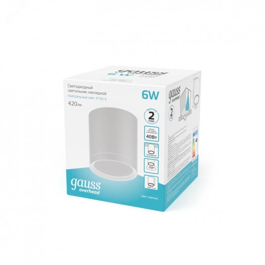 Светильник светодиодный накладной LED ДПО 6 Вт 420 Лм 4100К IP20 d68х75 мм монт d68 мм Overhead Gauss