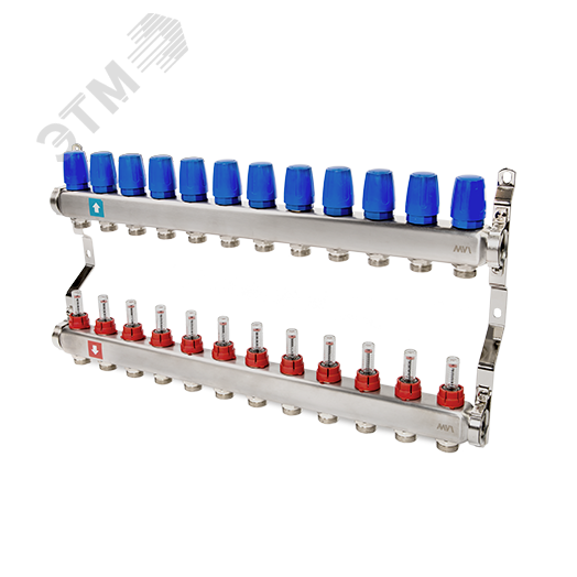 Коллекторная группа с расходомерами 1' х 12 выходов 3/4' НР евроконус