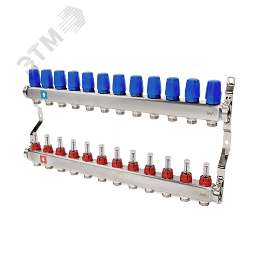 Коллекторная группа с расходомерами 1' х 12 выходов 3/4' НР евроконус