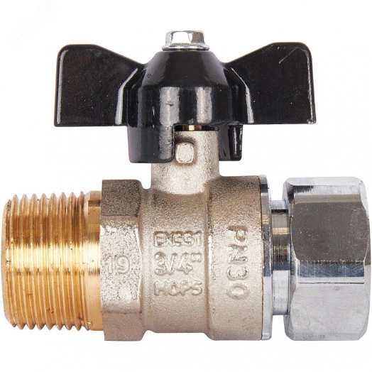 Кран шаровой с накидной гайкой, НР/накидная гайка, ручка бабочка 3/4x3/4