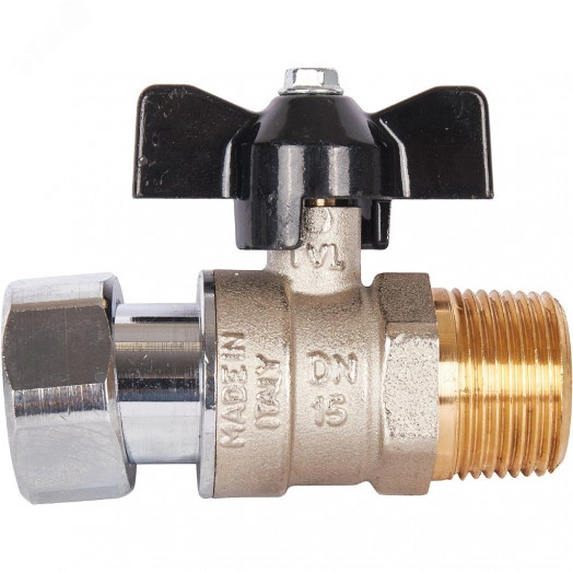 Кран шаровой с накидной гайкой, НР/накидная гайка, ручка бабочка 3/4x3/4
