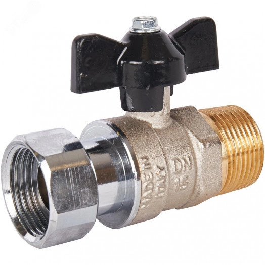 Кран шаровой с накидной гайкой, НР/накидная гайка, ручка бабочка 3/4x3/4