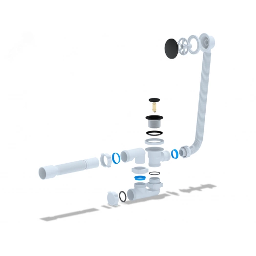 Сифон для ванны Ани клик-клак с выпуском и переливом регулируемый с трубой 40х50 черный