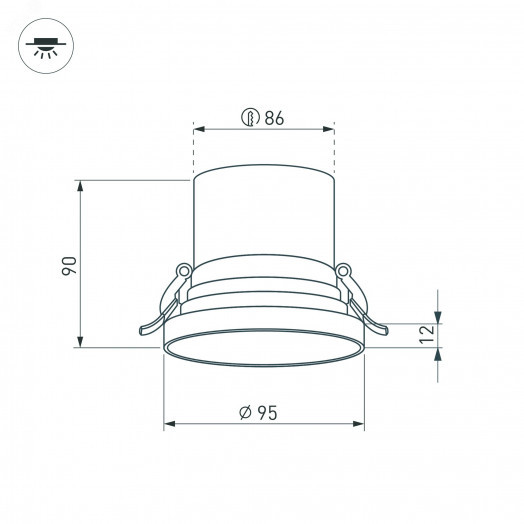 Светильник MS-VOLCANO-BUILT-R95-15W Warm3000 (BK, 38 deg, 230V) (, IP20 Металл, 5 лет)