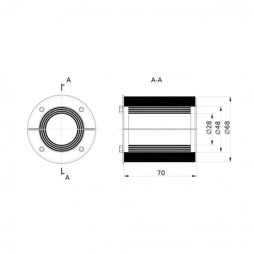 Проходка круглая, нержавеющая, D68х70 мм для      кабелей D = 28-48 мм