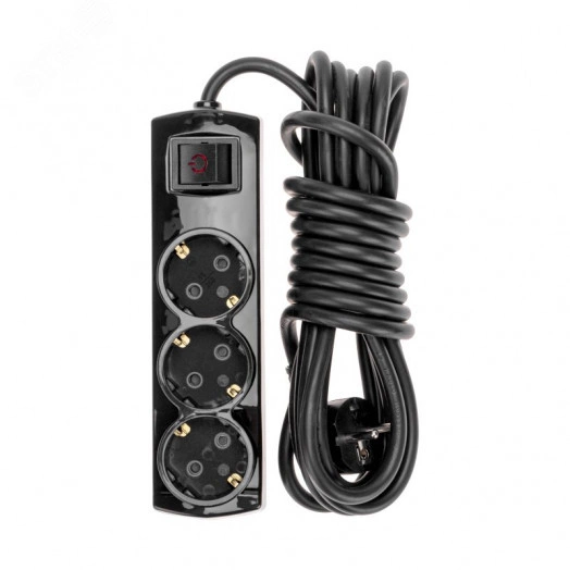 Удлинитель PREMIUM 3 гнезда, 5 м, 3х1,5 мм2, с/з, с выключателем, черный