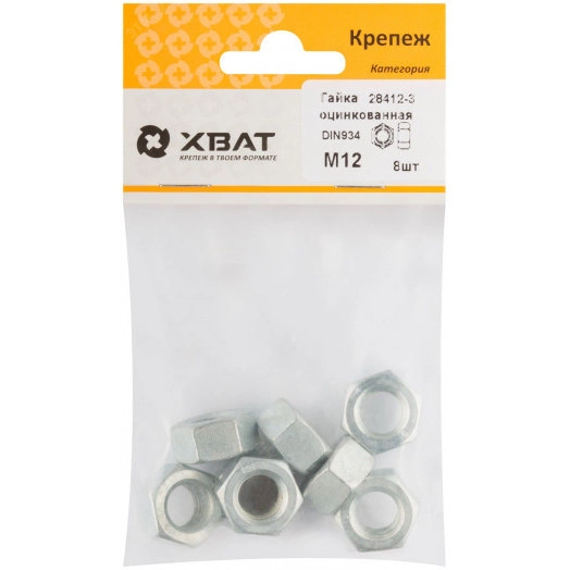 Гайка DIN934 М12 шестигранная оцинкованная (8 шт)