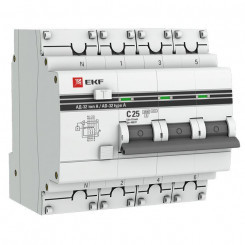 Выключатель автоматический дифференциального тока 4п 25А 10мА тип A АД-32 PROxima EKF DA32-25-10-4P-a-pro