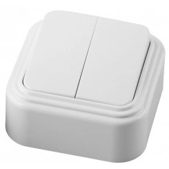 Выключатель двухклавишный открытой установки , 250В, 6А, IP20, белый, Stekker Выключатель двухклавишный открытой установки , 250В, 6А, IP20, белый, Stekker