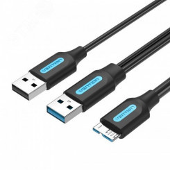 Кабель USB 3.0 AM на micro B, USB 2.0 AM, 1 м.