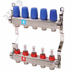 Коллекторная группа с расходомерами 1' х 5 выходов 3/4' НР евроконус