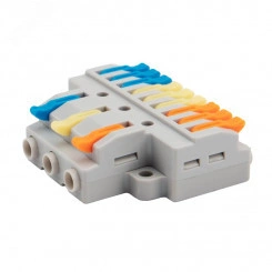 Клемма СМК 3х3 проходная разветвительная 3 полюса, с монтажной площадкой 1 ввод, 3 вывода на полюс, 4 шт/уп REXANT Клемма СМК 3х3 проходная разветвительная 3 полюса, с монтажной площадкой 1 ввод, 3 вывода на полюс, 4 шт/уп REXANT