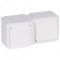 Quteo Блок: Выключатель + розетка с заземлением со шторками наружный белый IP44 Quteo Блок: Выключатель + розетка с заземлением со шторками наружный белый IP44