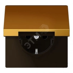 Штепсельная розетка SCHUKO одинарная, с заземлением, с откидной крышкой, 16A, 250В  (механизм + накладка, без рамки). Серия LS990  Материал- металл  Цвет- золото