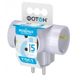 Разветвитель электрический (тройник Т-образный) АМ 16-3ТЕ 16А с заземлением