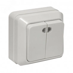 Рим Выключатель двухклавишный с индикатором 10А белый Рим Выключатель двухклавишный с индикатором 10А белый