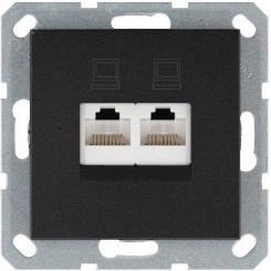 Интернет-розетка RJ45 двойная с накладкой, цвет Антрацит Интернет-розетка RJ45 двойная с накладкой, цвет Антрацит