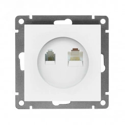 Розетка компьютерная+телефонная UNIVersal серия Афина, с/у, 1А, RJ45, RJ12, белая (еврослот), механизм Розетка компьютерная+телефонная UNIVersal серия Афина, с/у, 1А, RJ45, RJ12, белая (еврослот), механизм