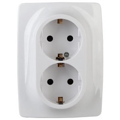 Розетка 2X2P+E Schuko со шторками , 16А-250В, б.л., Эра12, белый, 12-2008-01
