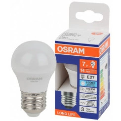 Лампа светодиодная LED 7Вт Е27 6500К 600Лм шар 220В (замена 60Вт) OSRAM