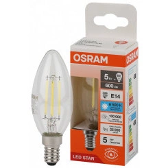 Лампа светодиодная филаментная LED Star Свеча 5Вт (замена 60Вт), 600Лм, 6500К, цоколь E14 OSRAM Лампа светодиодная филаментная LED Star Свеча 5Вт (замена 60Вт), 600Лм, 6500К, цоколь E14 OSRAM