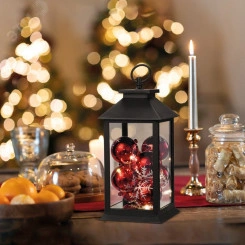 Фонарь декоративный с Шариками, черный корпус, размер 14х14х27 см, тёплый белый Фонарь декоративный с Шариками, черный корпус, размер 14х14х27 см, тёплый белый