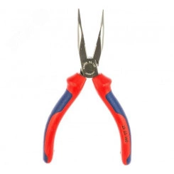 Длинногубцы с режущими кромками (плоскогубцы радиомонтажные) полукруглые губки 40° рез: проволока средней твёрдости 25 мм твёрдая проволока 16 мм L-160 мм чёрные 2-компонентные рукоятки