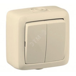 Выключатель двухклавишный наружный слоновая кость IP44 10А Выключатель двухклавишный наружный слоновая кость IP44 10А