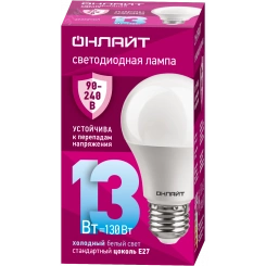 Лампа светодиодная 13вт OLL-A60-13-230-6.5K-E27 PRO 90-240В ОНЛАЙТ Лампа светодиодная 13вт OLL-A60-13-230-6.5K-E27 PRO 90-240В ОНЛАЙТ