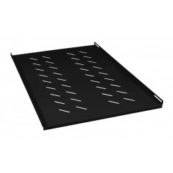 Полка 19' перфорированная глубиной 900 мм для напольных шкафов глубиной 1200 мм, усиленная до 100кг, цвет черный (RAL 9004) Полка 19' перфорированная глубиной 900 мм для напольных шкафов глубиной 1200 мм, усиленная до 100кг, цвет черный (RAL 9004)