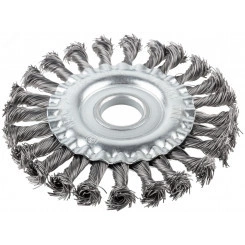 Корщетка-колесо, посадочный диаметр 22,2 мм, стальная витая проволока 125 мм, блистер Корщетка-колесо, посадочный диаметр 22,2 мм, стальная витая проволока 125 мм, блистер