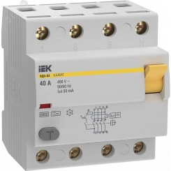 Выключатель дифференциальный (УЗО) KARAT ВД3-63 4P 40А 30мА 6кА тип A Выключатель дифференциальный (УЗО) KARAT ВД3-63 4P 40А 30мА 6кА тип A