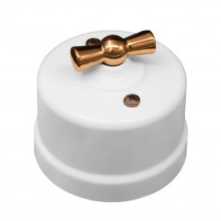 Выключатель Лизетта 1-кл., перекрестный, пластик, цвет Белый, Медь Выключатель Лизетта 1-кл., перекрестный, пластик, цвет Белый, Медь