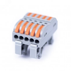 Клемма соединительная универсальная проходная 5 полюсов с рычагом на DIN-рейку 0.08- Клемма соединительная универсальная проходная 5 полюсов с рычагом на DIN-рейку 0.08-